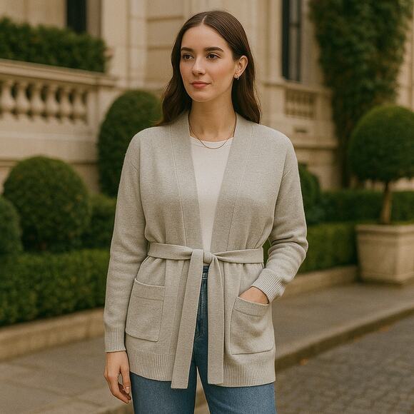 Everlane Soft Cotton Wrap Cardigan in Light Heather Gray XS - Picture 1 of 5